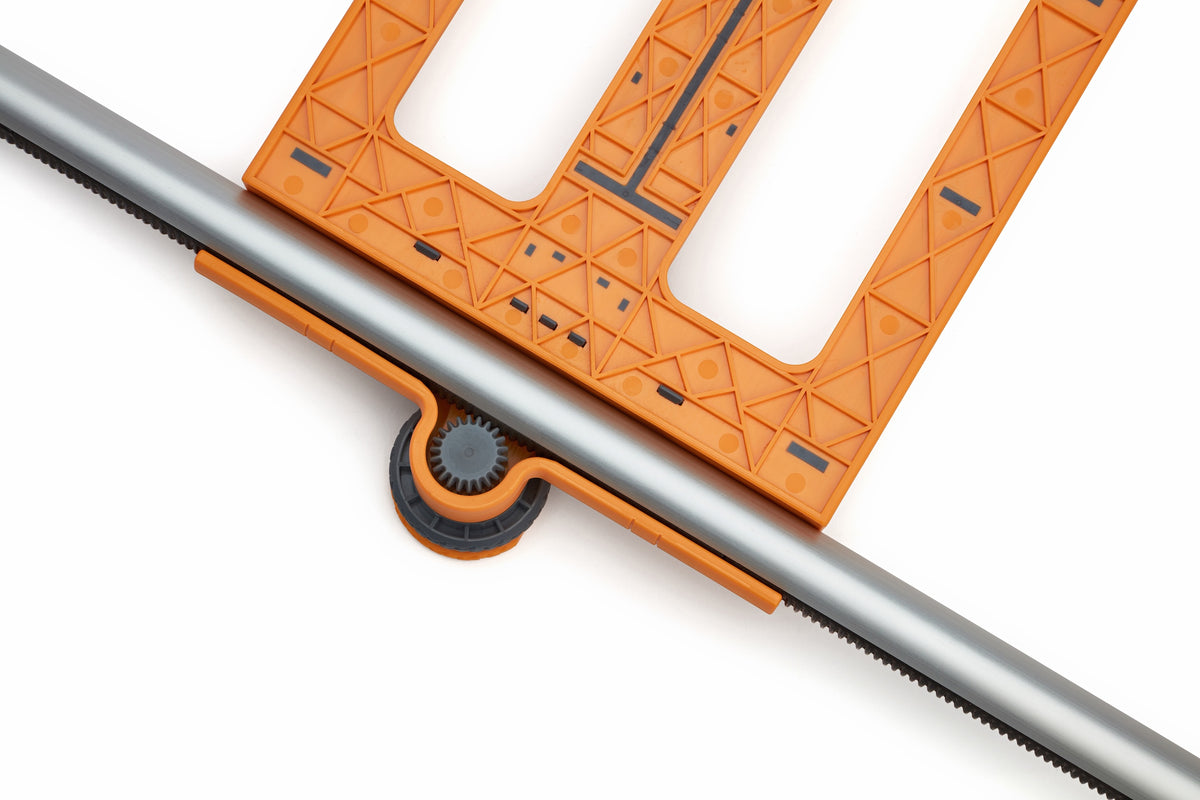 BORA NGX Twin Rail Rip Guide angled view with clamp edge saw guide in use
