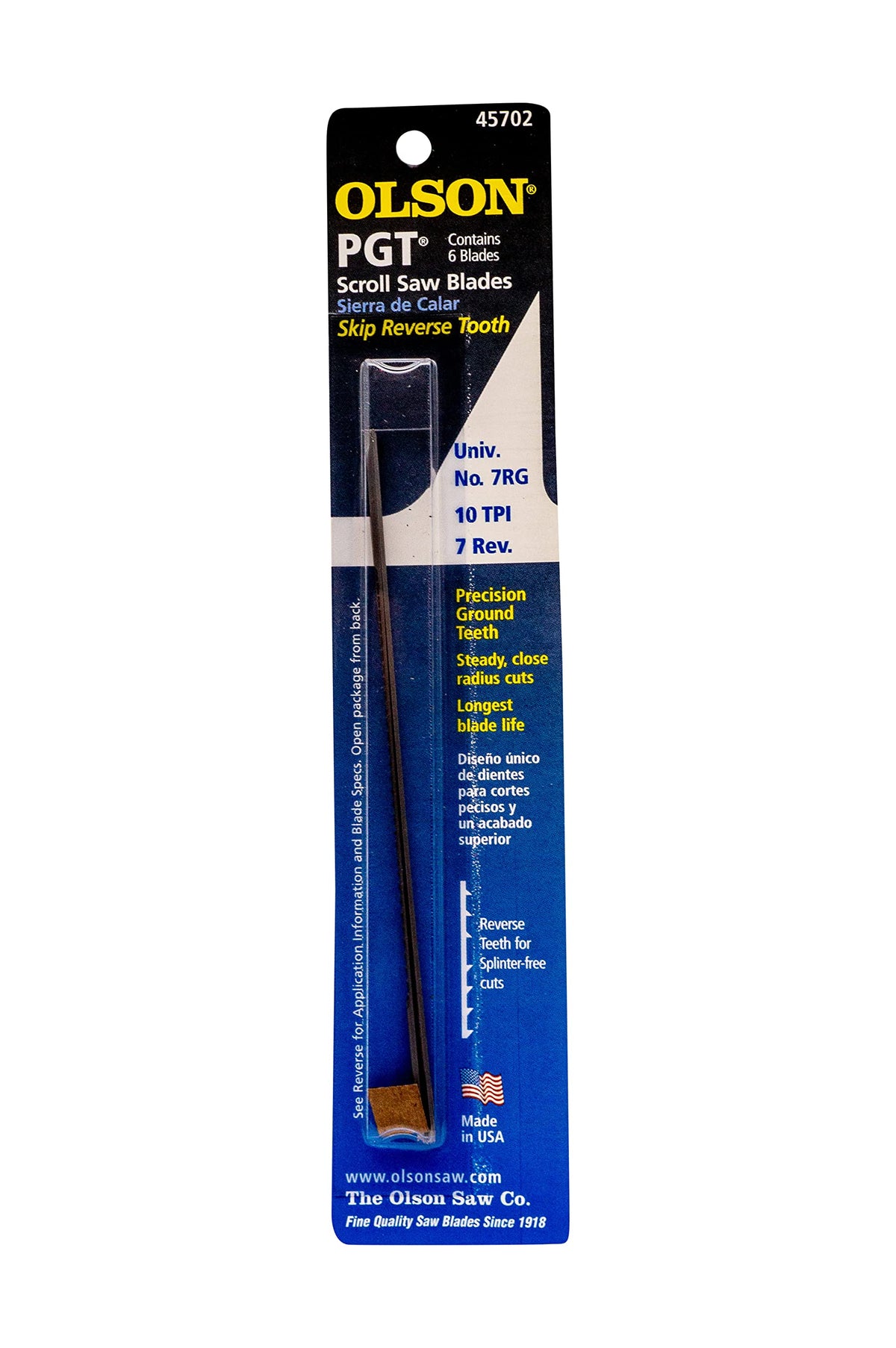Australian-made Scroll Saw Blade PGT Reverse Skip 10/7TPI showcasing exceptional low-heat and tear-out reduction