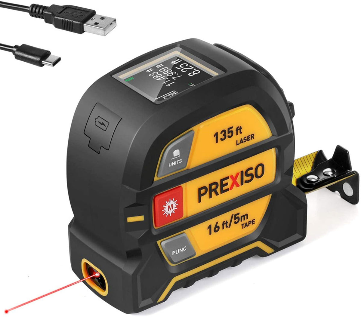 Prexiso 2-in-1 Laser & Tape Measure in use outdoors
