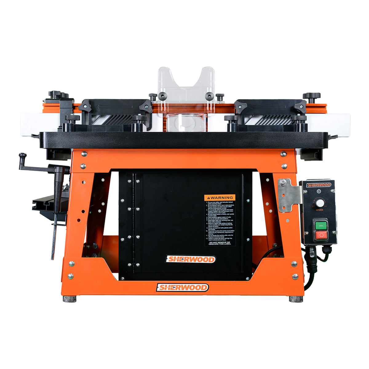 Sherwood Industrial Benchtop Router Table with Cast Iron Table, Lift & Round Body Router Motor