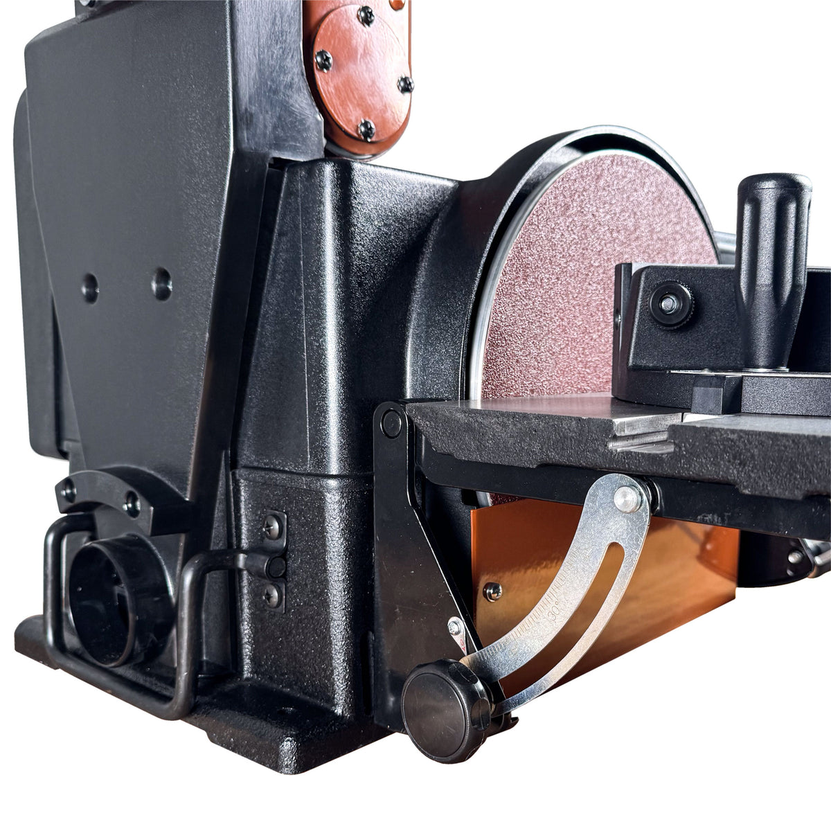 Sherwood 6 x 10in Benchtop Belt and Disc Sander 800W in use, sanding wooden piece