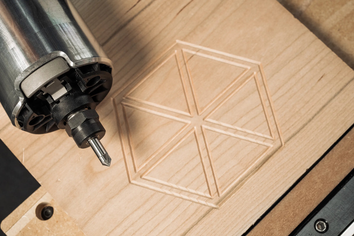 Shaper Tools 90 Degree Engraving CNC Router Bit 1/4in Shank in action on hardwood material
