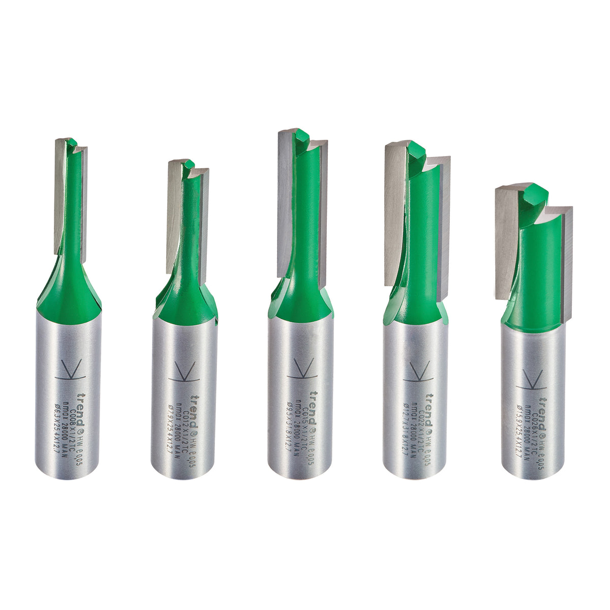 Trend CraftPro 1/2in Shank Router Bits Set of 5 with Tungsten-Carbide Tips for Mortise and Tenon Jig