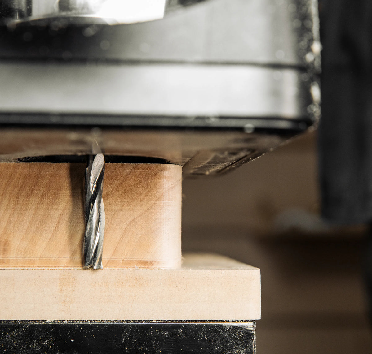 Shaper tools 8mm x 35mm up-spiral flat CNC router bit in use on wood