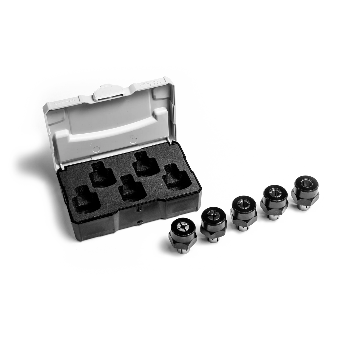 Shaper Tools Complete Collet Kit for Shaper Origin Handheld CNC Router in various sizes up to 1/4in and 8mm