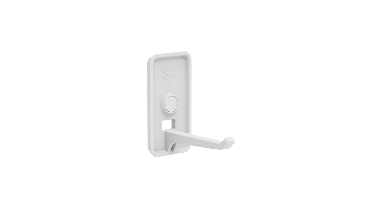 Superhooks Nimble Hook White 3 Pack 5kg Capacity - Close-up of hook attached to wooden surface