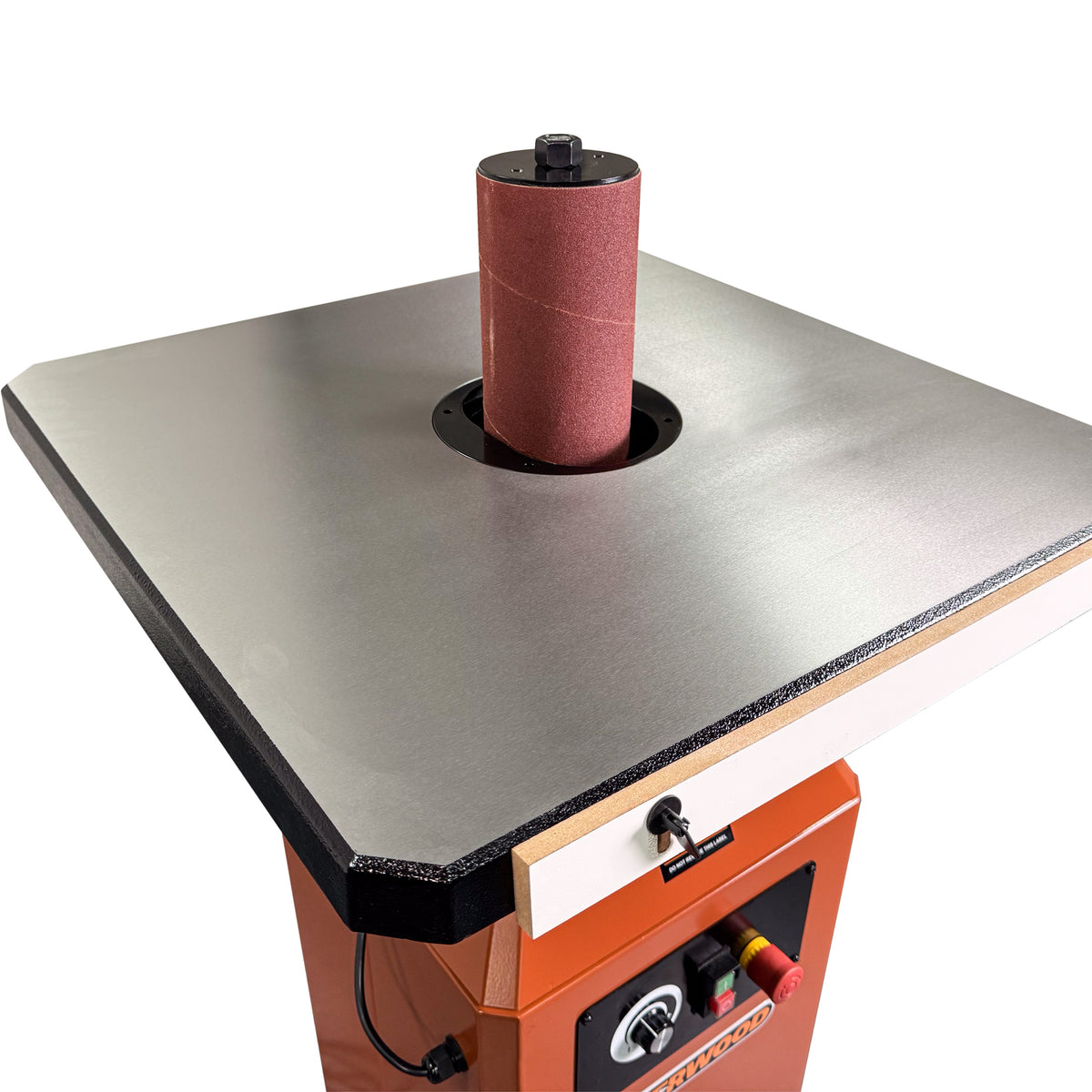 Sherwood Pedestal Oscillating Spindle Sander 750W Cabinet Stand in action, delivering precise curves and contours with ease