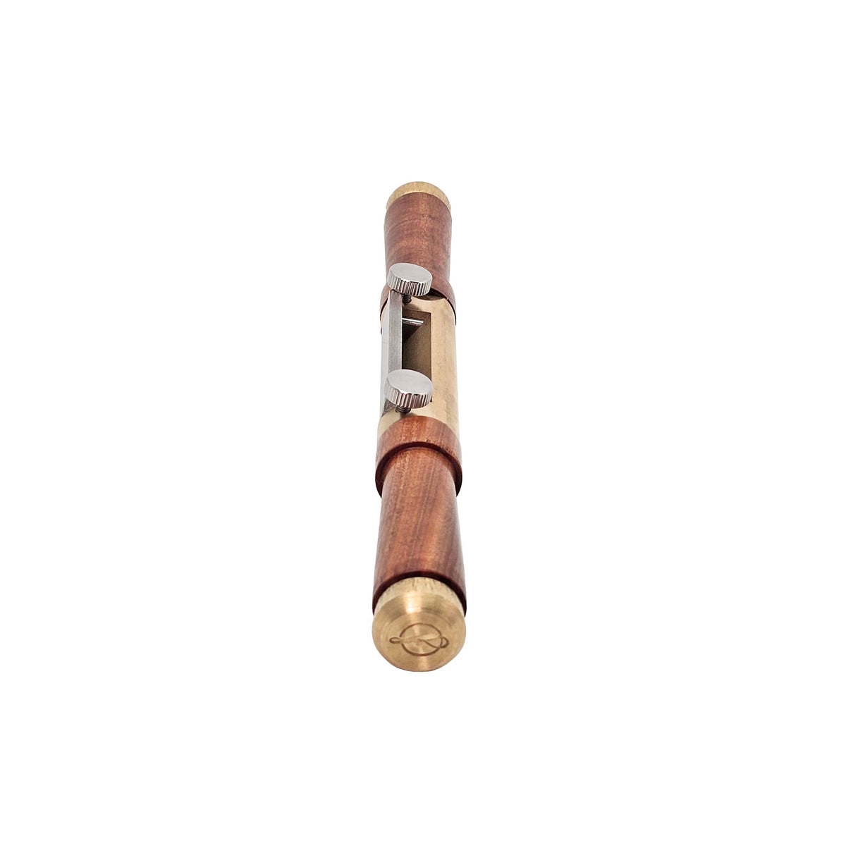 Ironbark Toolworks 10in Spokeshave with Mulga Handles and HSS Blade in Brass Body - angled view showing craftsmanship