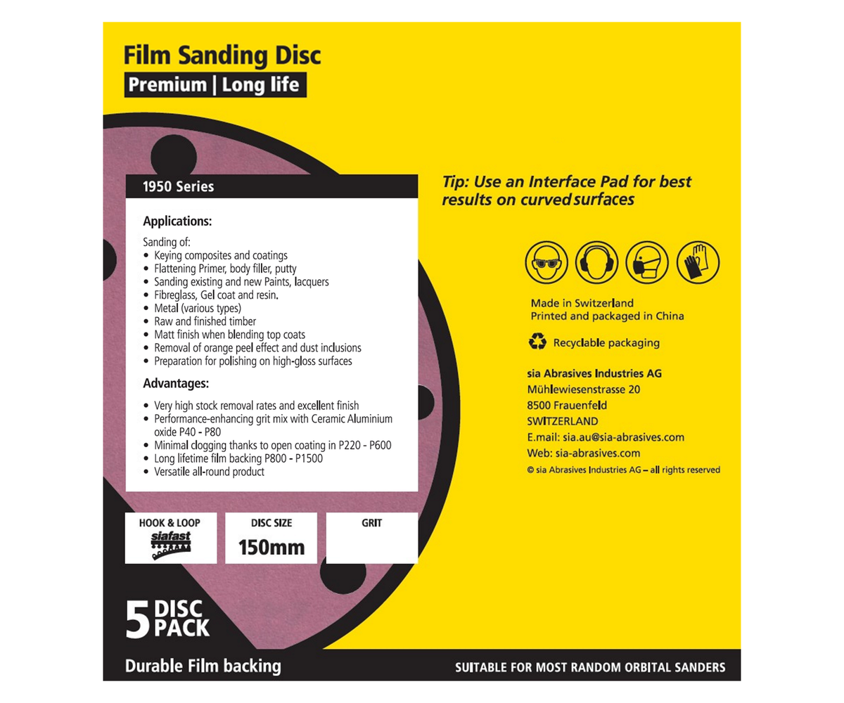 SIA Abrasives 1950 siaspeed Sanding Disc 150mm Pack of 5 in use on wood surface
