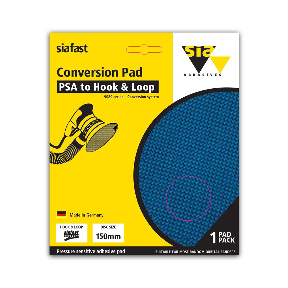 SIA Abrasives 9089 siaklett Hook & Loop Converter Pad in use on a sander