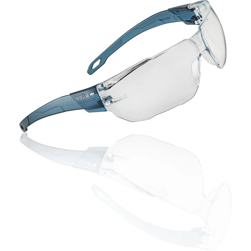 Bollé Safety Swift Clear Lens Safety Glasses angled view showing anti-scratch and anti-fog coating