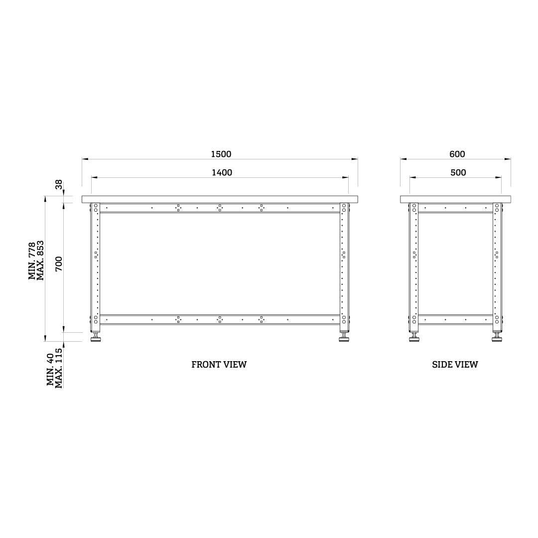 Torquata Workbench System 1500 x 600 Workbench Kit with Dog Hole Top