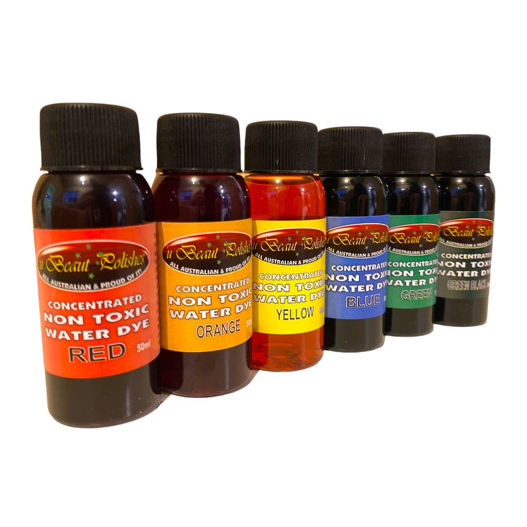 Pack of 6 water-based dyes in 50mL bottles for woodworking projects