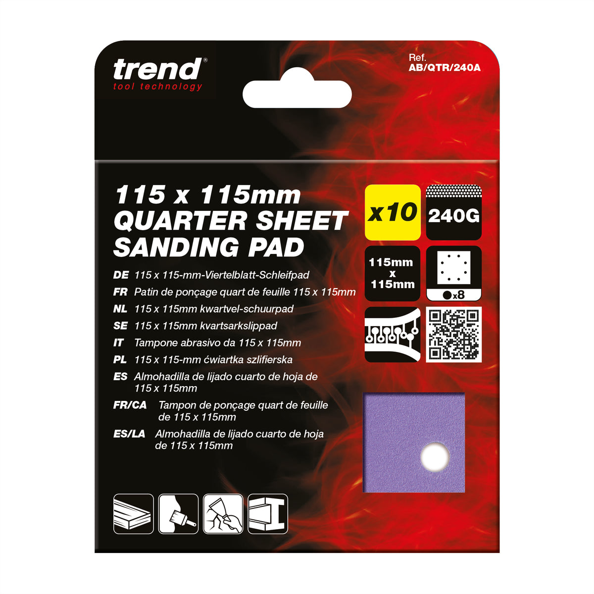 Trend 8-Hole Quarter Sheet Sanding Pads 115 x 115mm Pack of 10