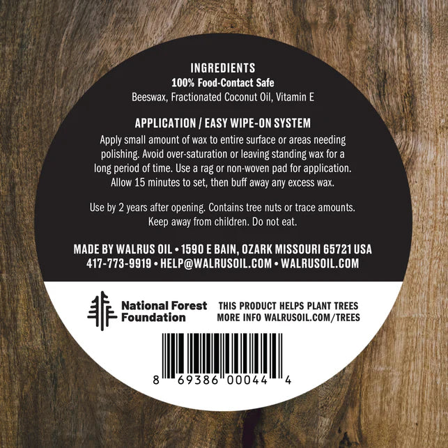 Walrus Oil Wood Wax for Cutting Boards Food Safe Timber Finish