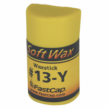 FastCap SoftWax Stick #13-Y Yellow Finished Wood Putty Filler in use on a wooden surface