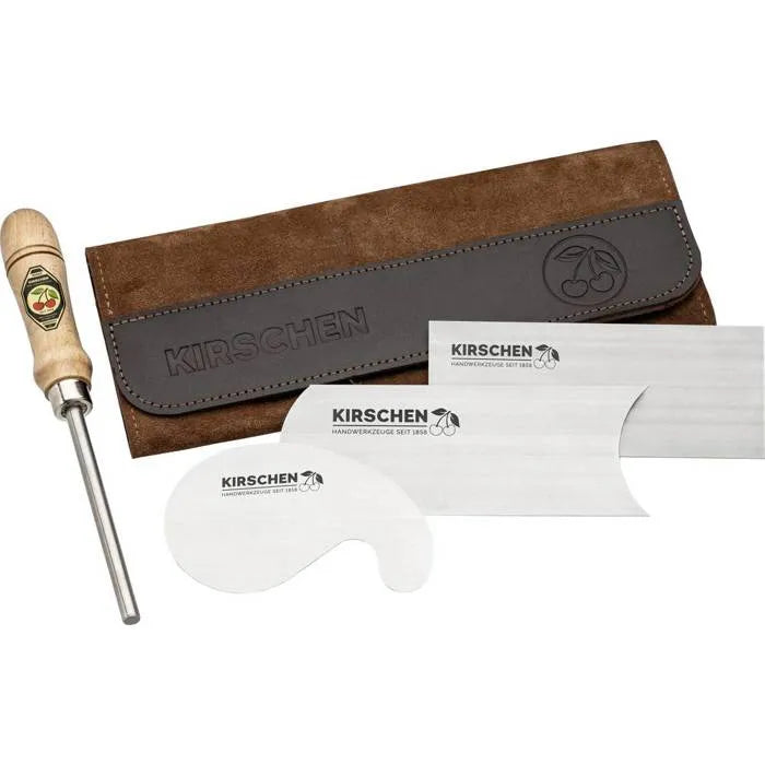 Kirschen Two Cherries Cabinet Scraper Set in Leather Wallet with Burnisher