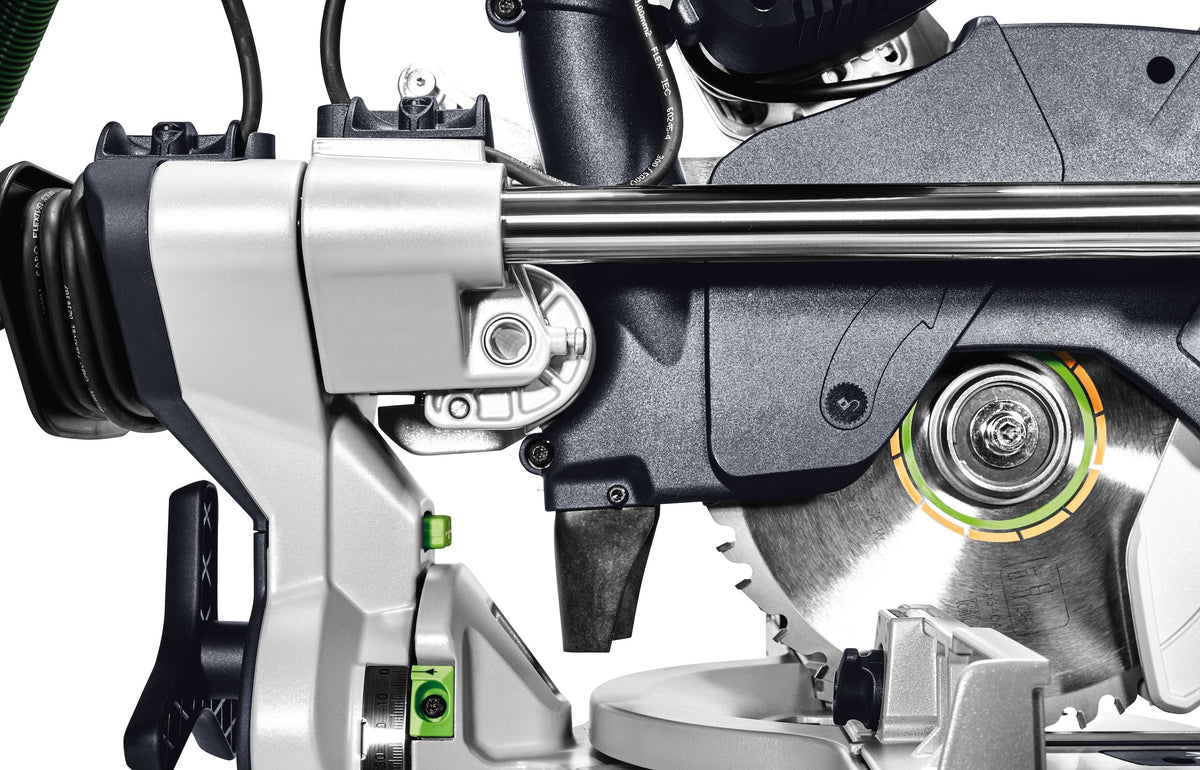 Festool KS 60 KAPEX Set 216mm Slide Compound Mitre Saw with LED Spotlight, featuring ergonomic design and precision cutting capabilities