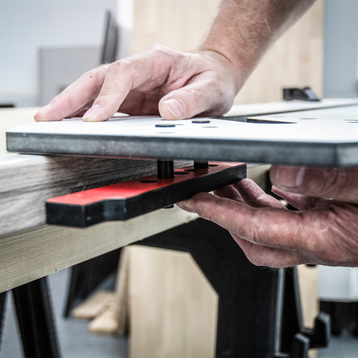 Trend 950mm Kitchen Worktop Router Jig - Side view showing different routing options