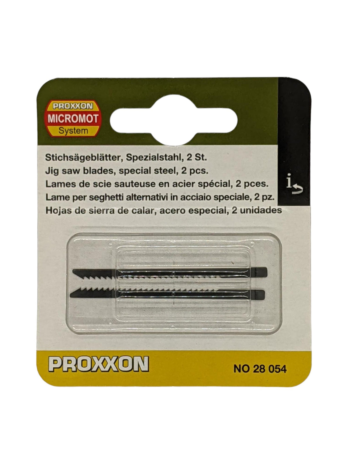 PROXXON Pack of 2 Steel Jig Saw Blades with 1.5mm Tooth Pitch in use on wood