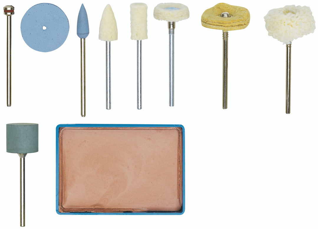 PROXXON 10-Piece Polishing Set for Rotary Tools, variety of shapes and materials for precise polishing tasks
