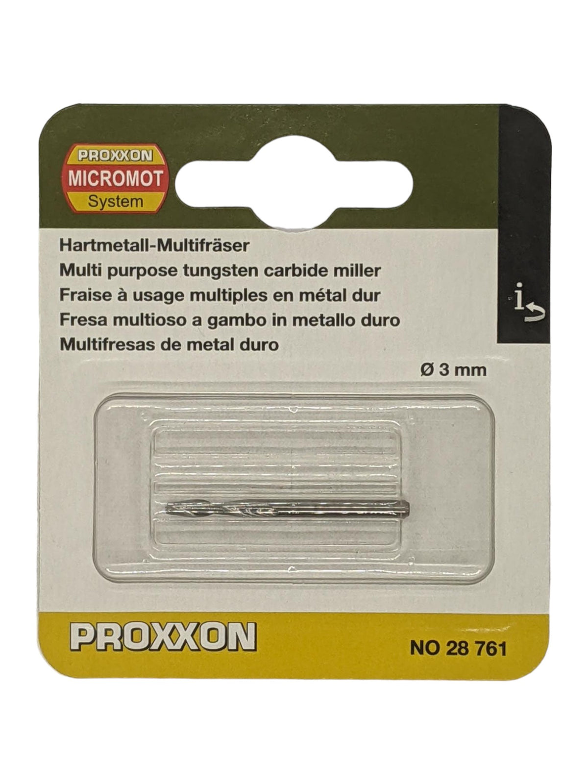 PROXXON Tungsten Carbide Upcut Milling Bit for precision milling of steel, cast steel, metals, plastics, and hard materials