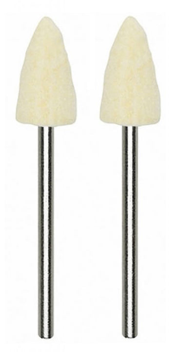 PROXXON Felt Polishers 8mm Bullet Pack of 2 in use on metal, ceramics, and wood surfaces