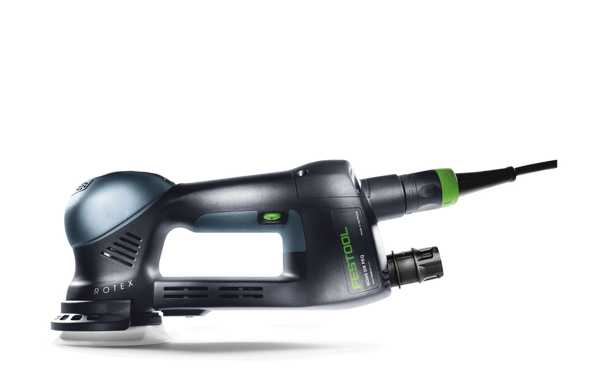 Festool RO 90mm ROTEX 4-in-1 Random Orbital Sander in Systainer, angle view showing versatility in sanding and polishing tasks