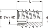RAMPA Threaded Inserts M6 x 16mm Unflanged Pack of 10