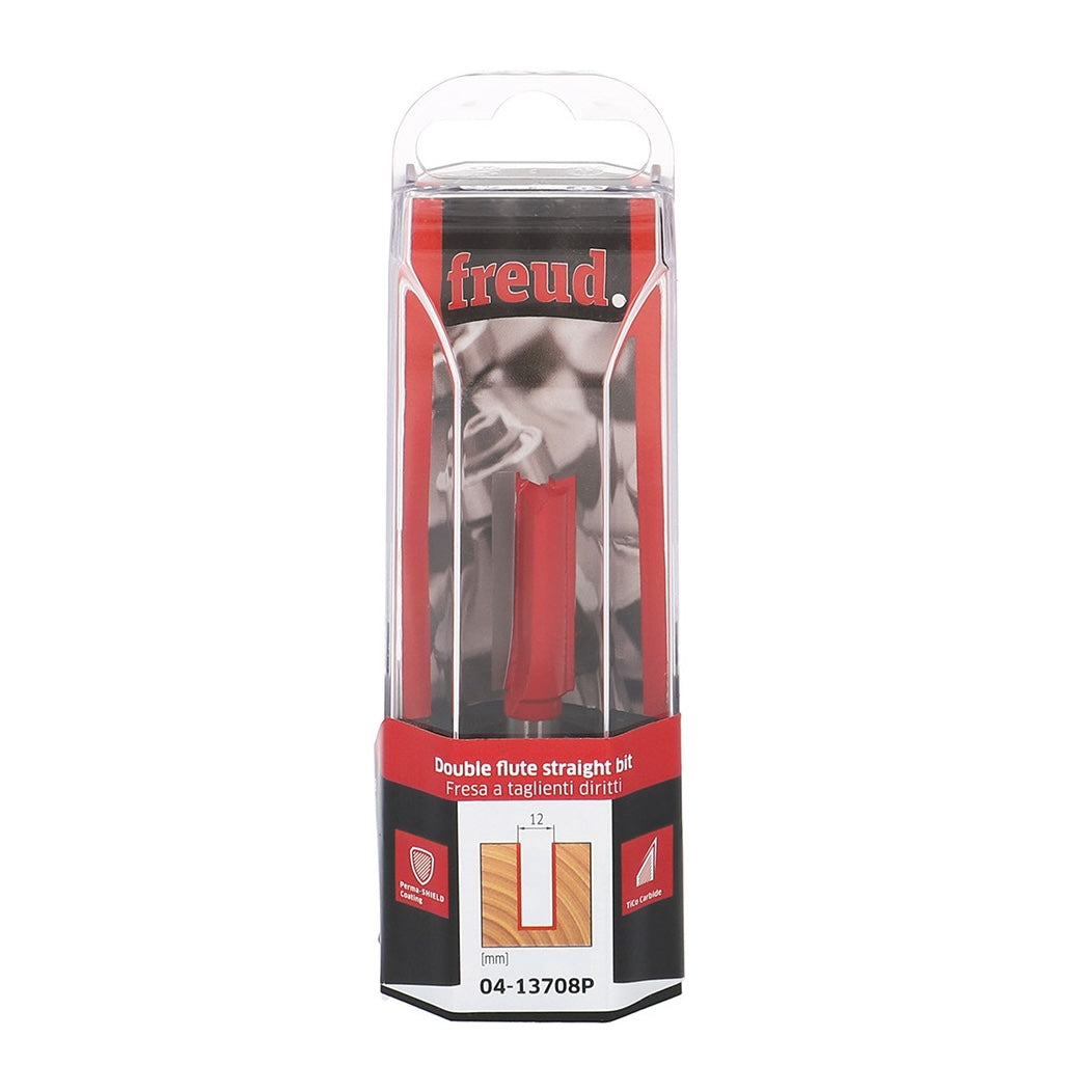 Freud 12mm Straight CNC Router Bit Double Flute - Ideal for grooving and edge-routing tasks. Smooth finish on various materials