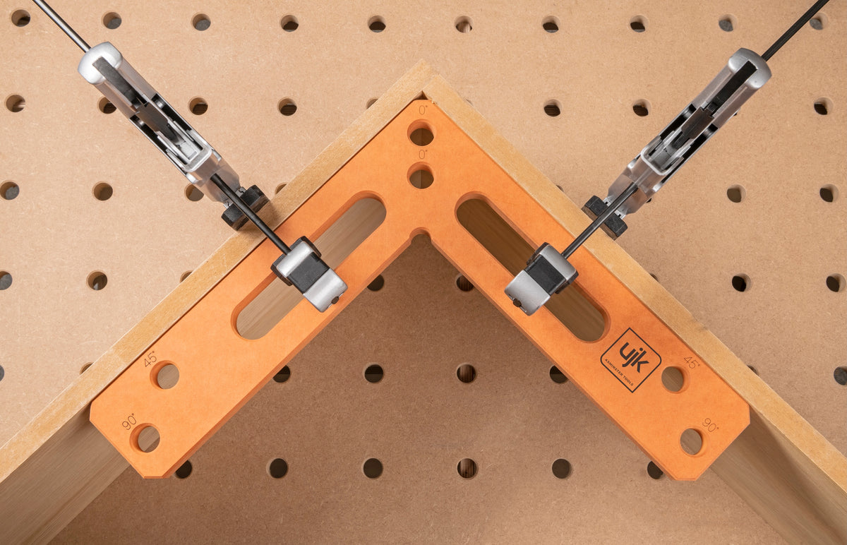 UJK 360mm Assembly Square with 20mm Dog Holes, showing its precise CNC-cut design for woodworking assembly