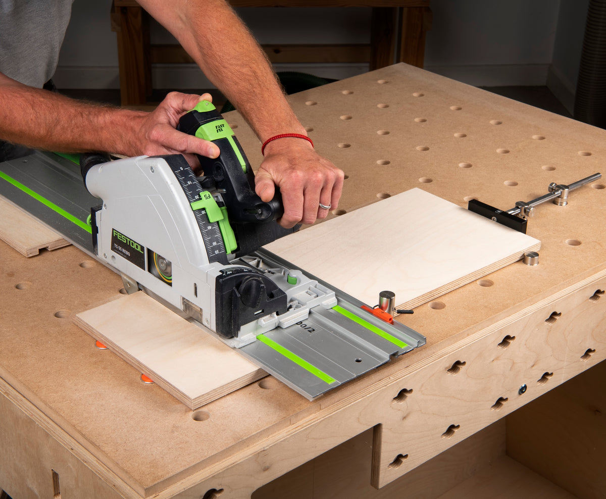UJK 20mm Anti-Slip Bench Dogs with Upstand and Pad in Use on Workbench