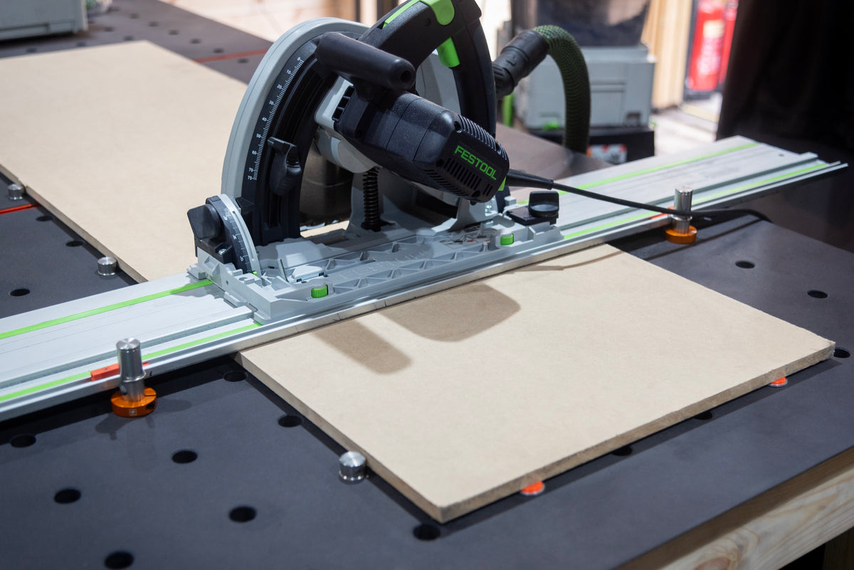 UJK Track Saw Set in Storage Case for 20mm Dog Holes, complete with essential accessories for precise woodworking