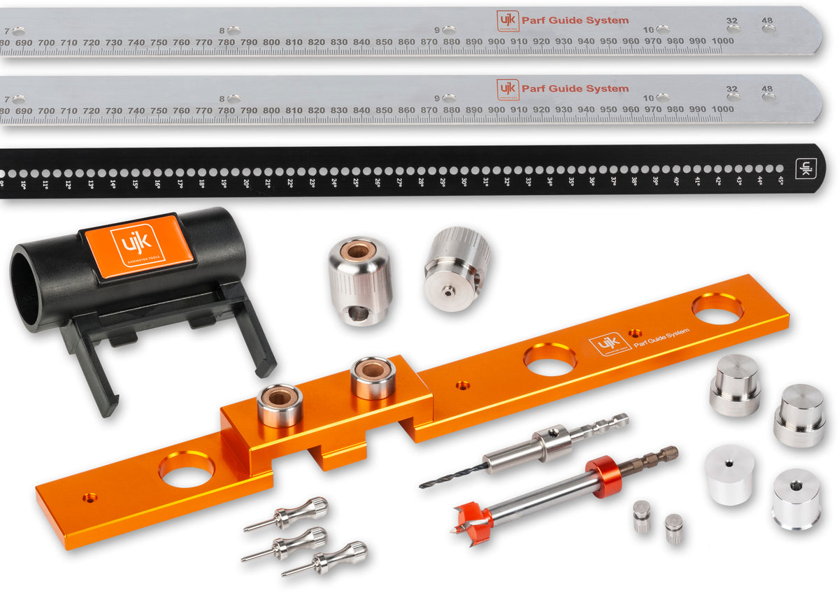 UJK Parf Plus Guide System and Protractor creating precise 20mm holes for custom benchtops