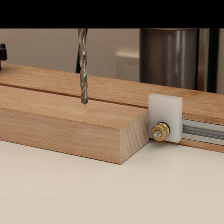 Torquata T-Track Stop & Knob 30 x 40mm Low Profile shown in use on a t-track for precise and repeatable cuts