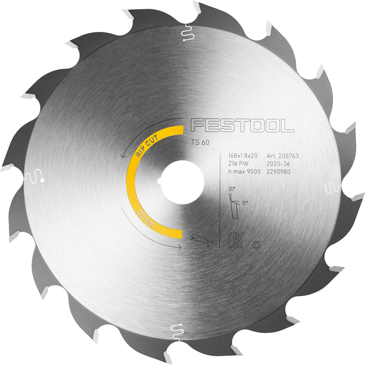 Festool Panther Saw Blade 168mm x 1.8mm x 20mm 16Tooth for TS 60 K, TSV 60 K, CSC-SYS 50. High-quality steel with fine grain carbide teeth