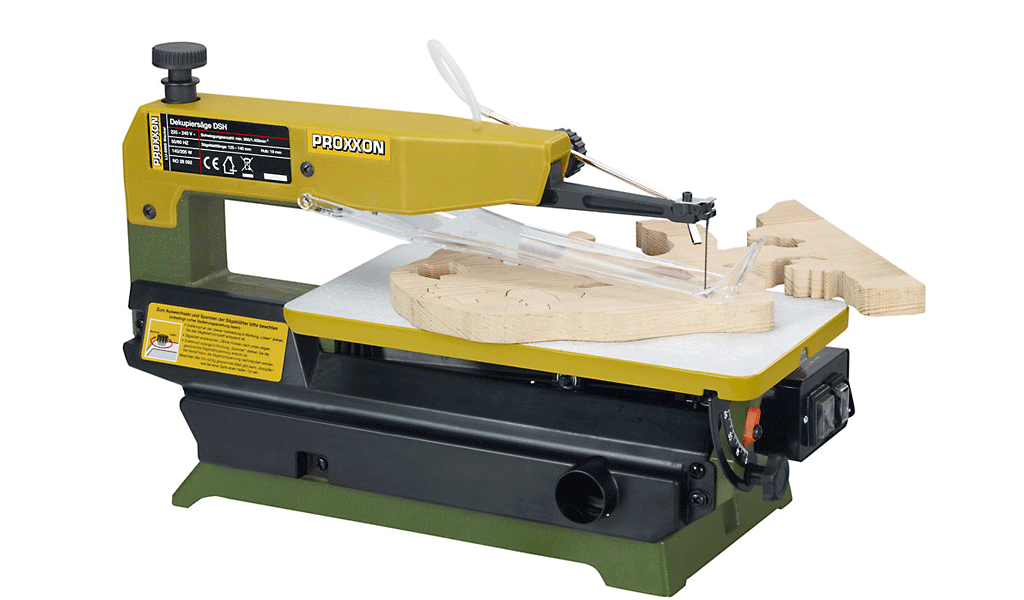 PROXXON DSH 2-Speed Scroll Saw 400mm 205W in action, perfect for precision woodworking projects