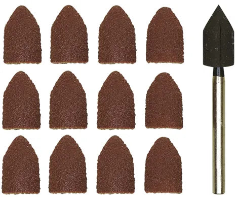 PROXXON Corundum Sanding Cones 9mm 80 & 150 Grit Pack of 10 in Use on Rotary Tool Shaft