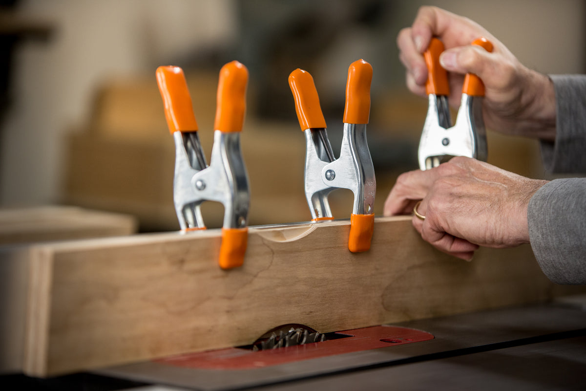 Pony Jorgensen Set of 3 Metal Spring Clamps in action, perfect for woodworking projects