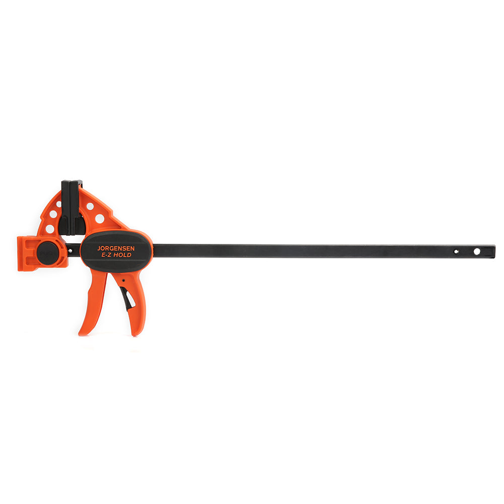 Pony Jorgensen E-Z HOLD Light Duty Trigger Clamps in action, showing contoured grip and quick-release lever