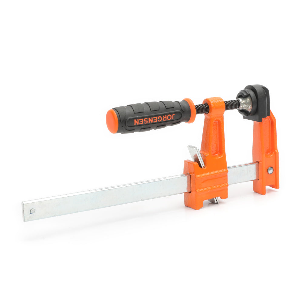 Pony Jorgensen Set of 4 Light Duty Quick Action Clutched F Clamps 150mm Capacity in use with wood piece
