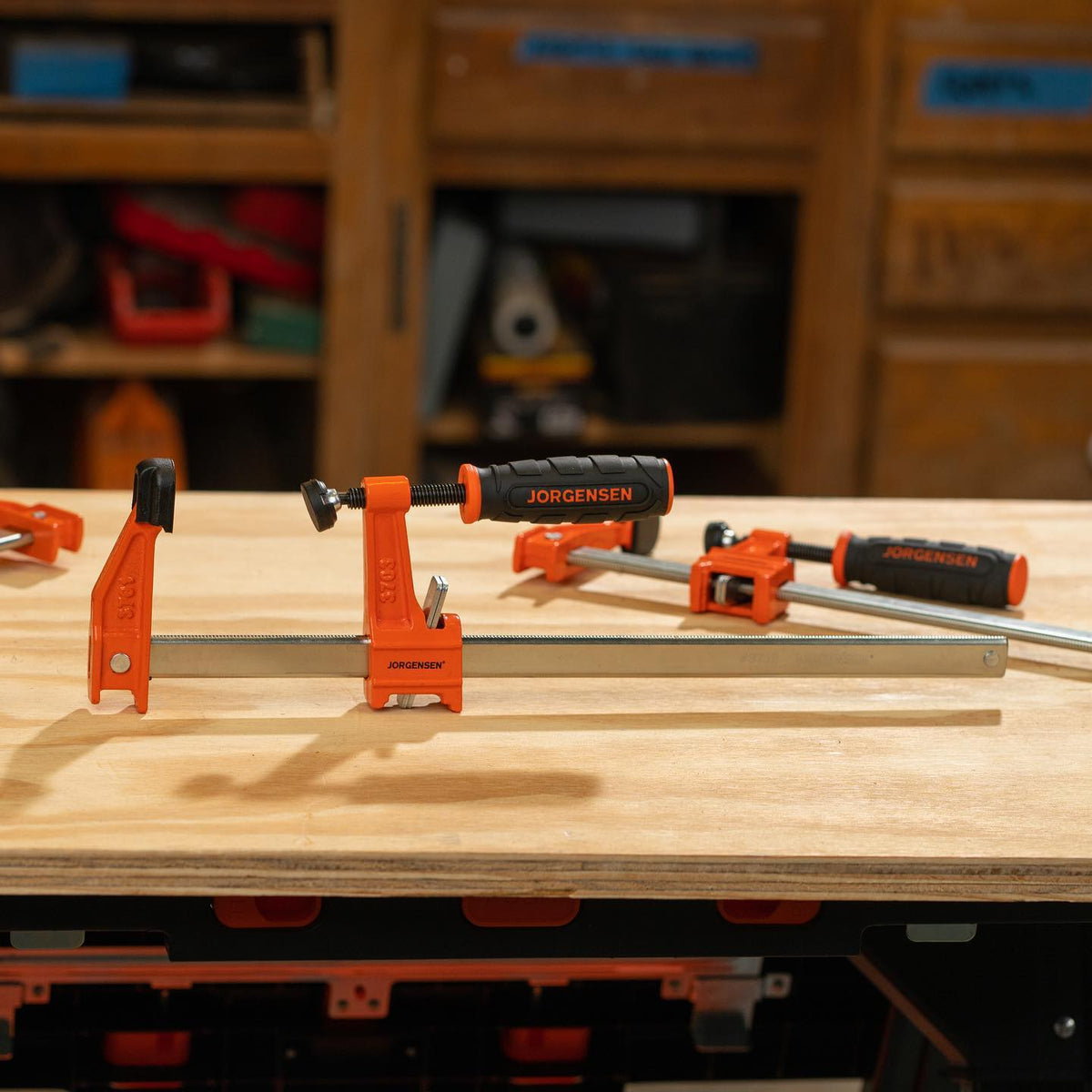 Pony Jorgensen light duty F clamps in action on woodworking project