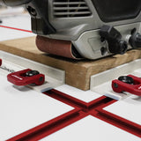 Milescraft Pack of 2 T-Track CamStopXL in use with horizontal inline clamping products