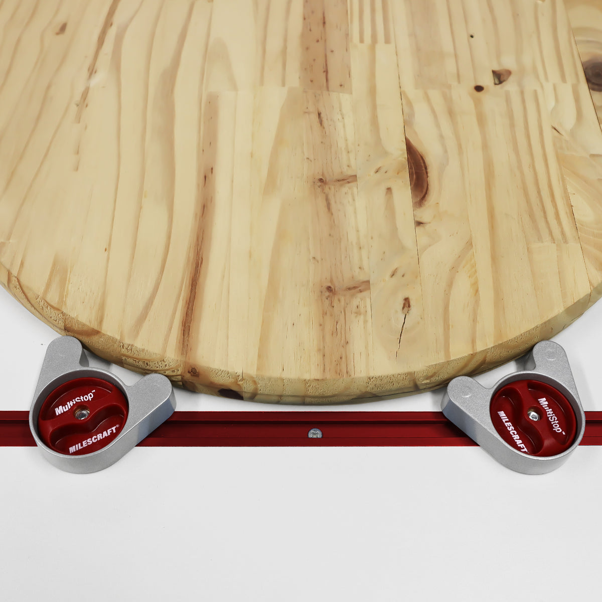 Milescraft T-Track MultiStop Pack of 2, showing adjustable contact surfaces for straight and uneven contours