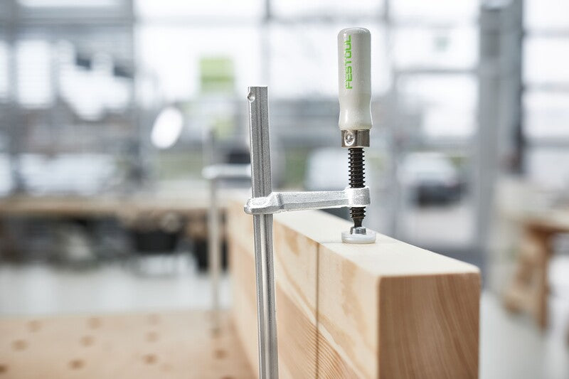 Festool 300mm Adjustable Clamps in action with workpiece secured for precision woodworking