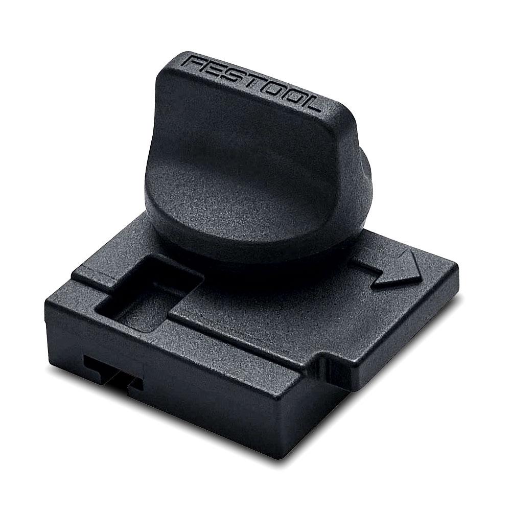 Festool Guide Rail Kickback Stop attachment on FS Guide Rail for secure and precise cutting and routing