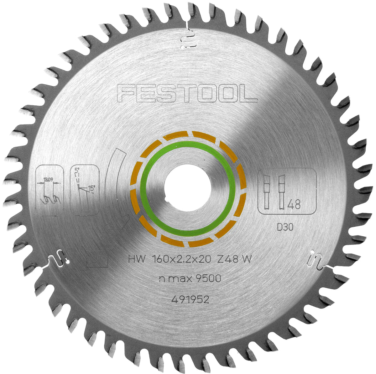 Festool 160mm Wood Cutting Circular Saw Blade Set Pack of 3 - Close-up of sharp saw blades in a pack