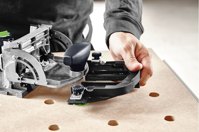 Festool Round Stop Attachment for DF 500 & DF 700 Domino Joiners, centring on round stock 35-60mm. Easy attachment without tools