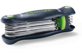 Festool Multi Toolie hexagon spherical head tool with 9 wrenches, Torx, PZ2, slot 4.5. Ergonomic design, 12 cm long