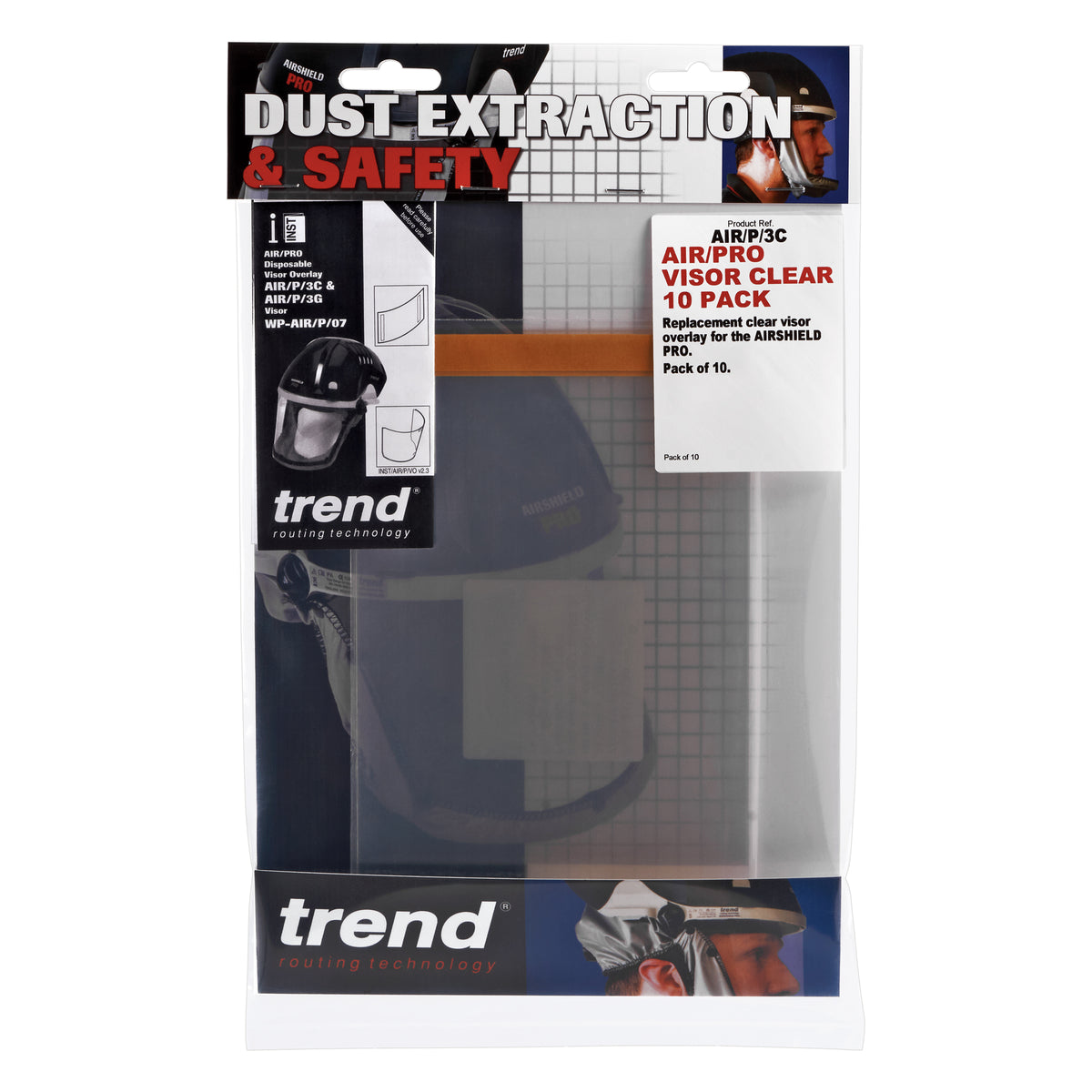 Trend Clear Visor overlay pack for Airshield Pro Respirator Face Shield Dust Mask, pack of 10